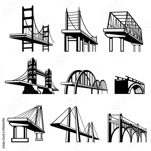 Bridges in perspective vector icons set