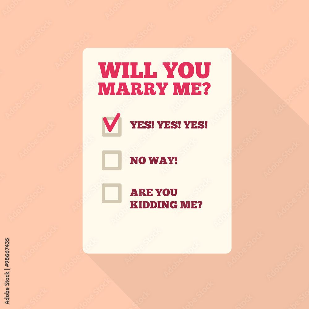 Fototapeta premium Flat Style Icon with Long Shadow. Text - Will you marry me.