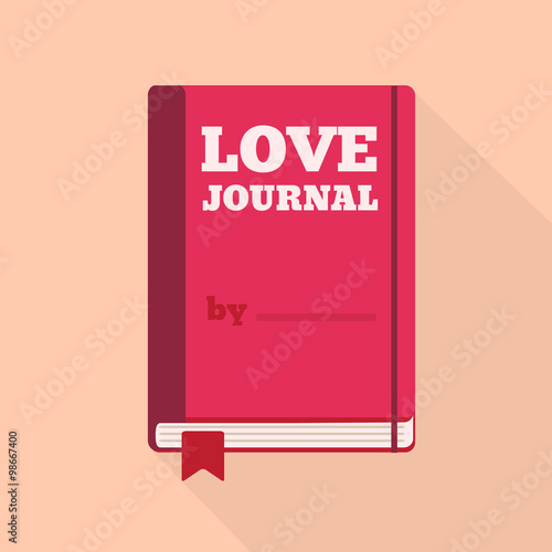 Flat Style Icon with Long Shadow. A love journal.