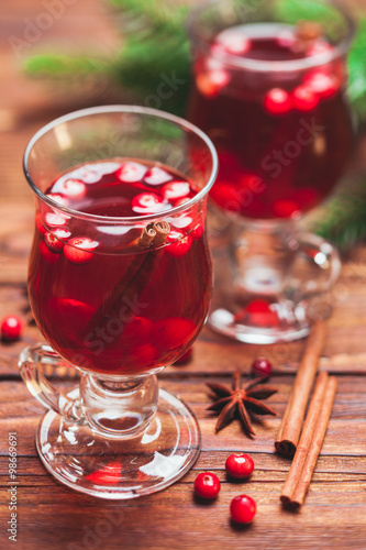 Mulled wine with cranberries. Winter drink