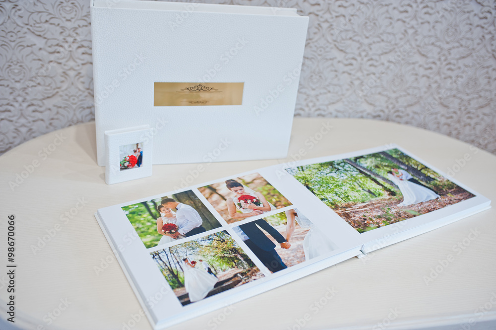Luxury white leather wedding photo album and photo book