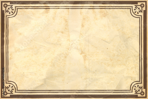 Old crumpled retro paper sheet with ornamental frame