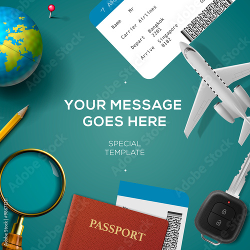Travelling template, travel and vacation concept