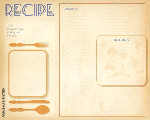 Old grunge retro recipe card layout