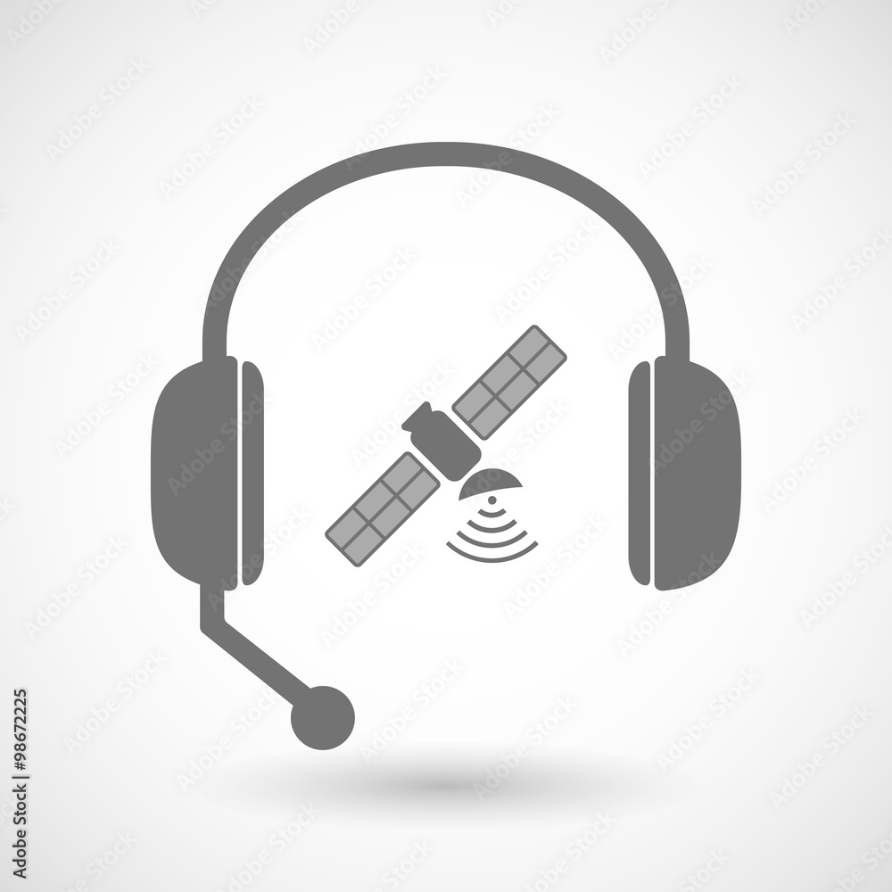 Remote assistance headset icon with a satellite Remote assistance headset icon with a satellite