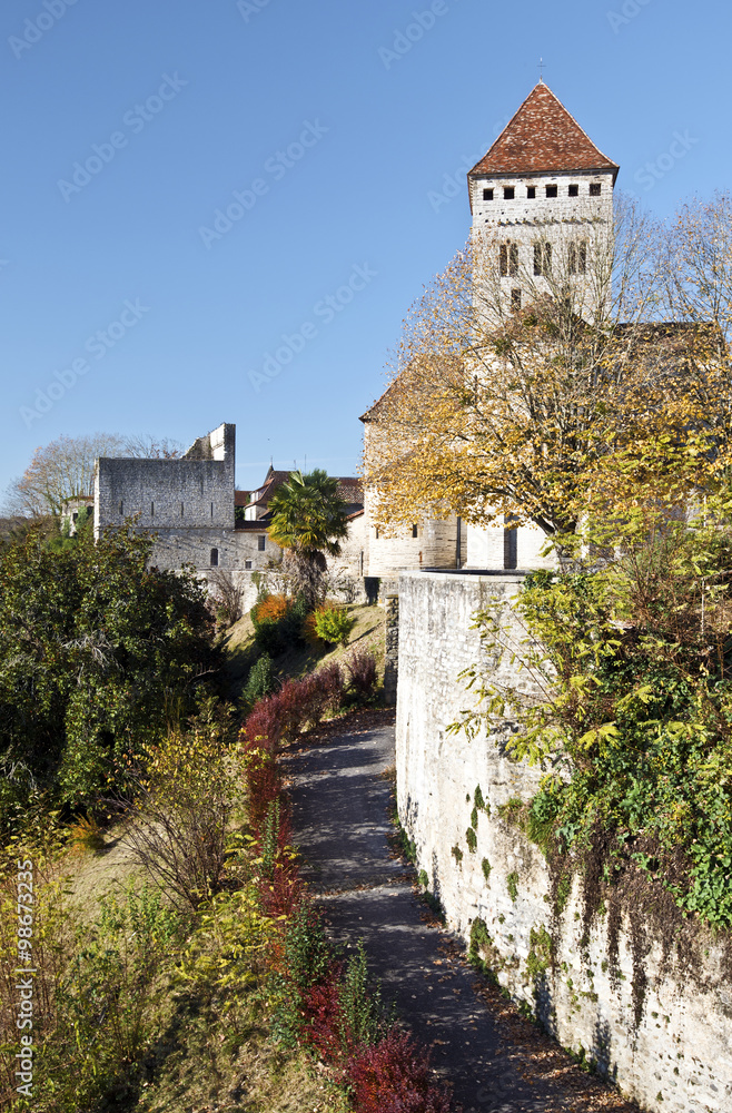 Medieval church Saint-Andre in Sauveterre-de-Bearn village