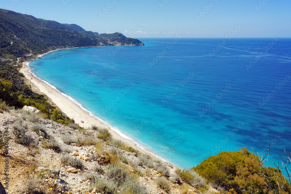 Amazing Panorama of Kokkinos Vrachos Beach, Lefkada, Ionian Islands, Greece