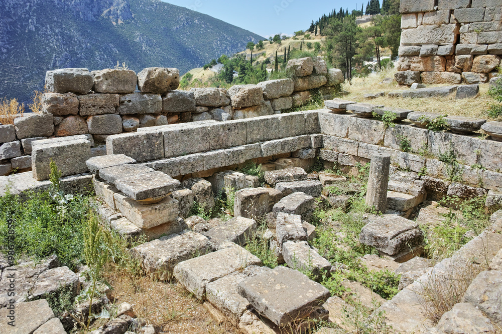 Ruins in Ancient Greek archaeological site of Delphi,  Central Greece