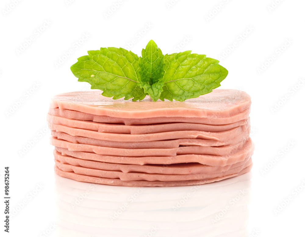 Stack of baloney sausage - food on white background Stock Photo | Adobe  Stock
