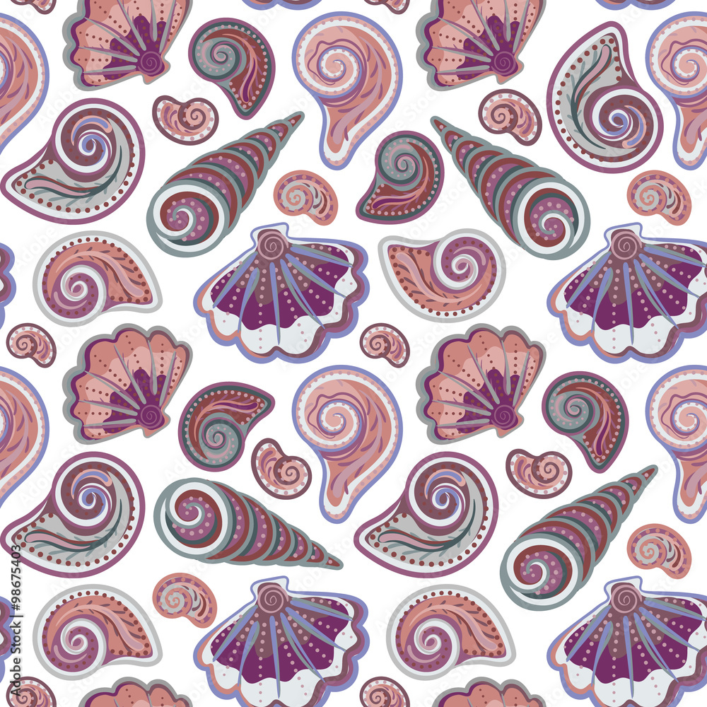Sea seamless pattern. Original hand drawn illustration in vintage style. Beach Seashell Pattern. Seamless pattern with seashells doodle. Sea seamless pattern. Original hand drawn illustration in vintage style. Beach Seashell Pattern. Seamless pattern with seashells doodle.