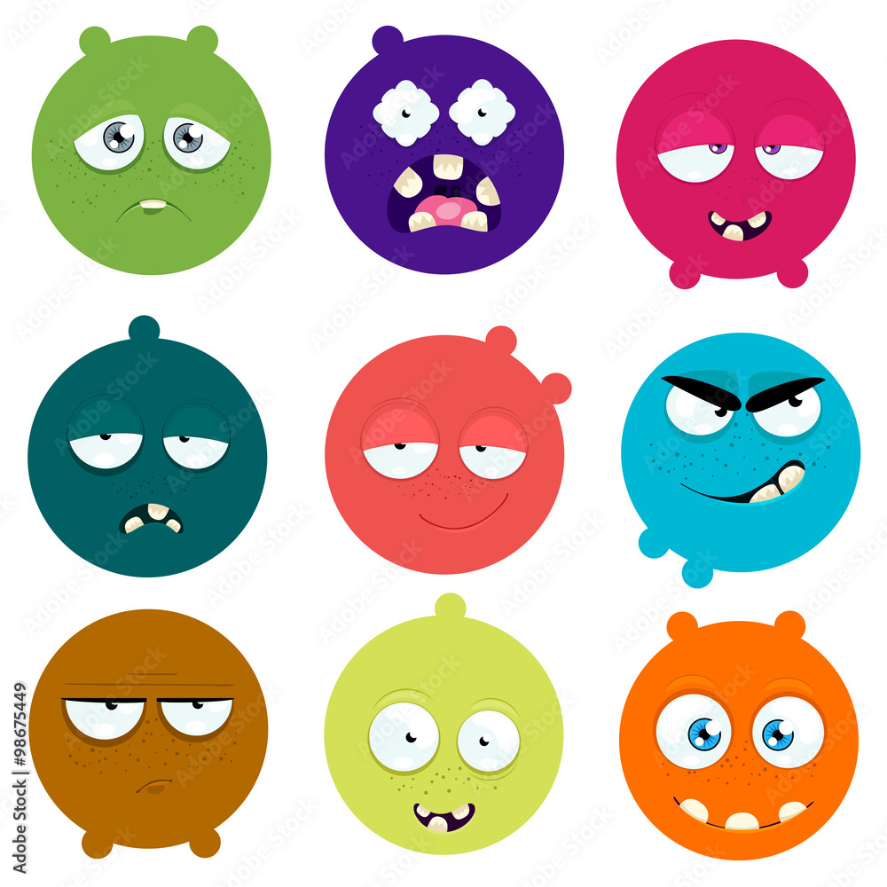 Fototapeta premium Set of cartoon faces with expression of emotions