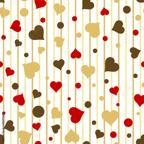 Seamless vintage love red and gold heart background in white. Great for baby announcement, Valentine's Day, Mother's Day, Easter, wedding, scrapbook, gift wrapping paper, textiles.