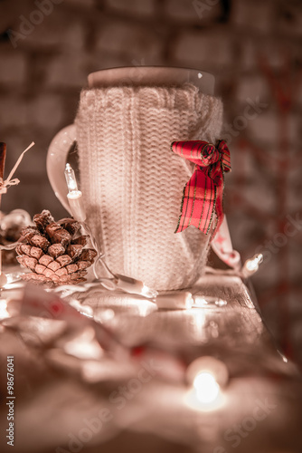Cup of coffee with Christmas decoration