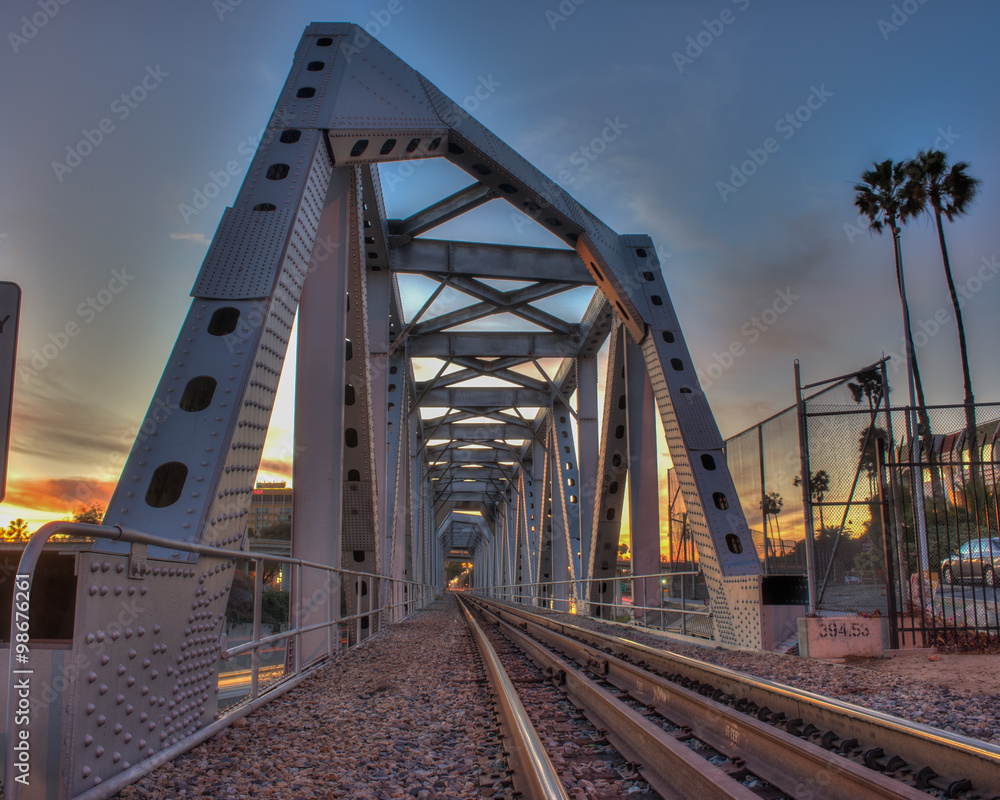 Fototapeta premium Close view of iron construction of train trestle.