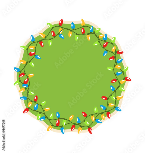 Festive Label Icon with Christmas Lights Isolated on White