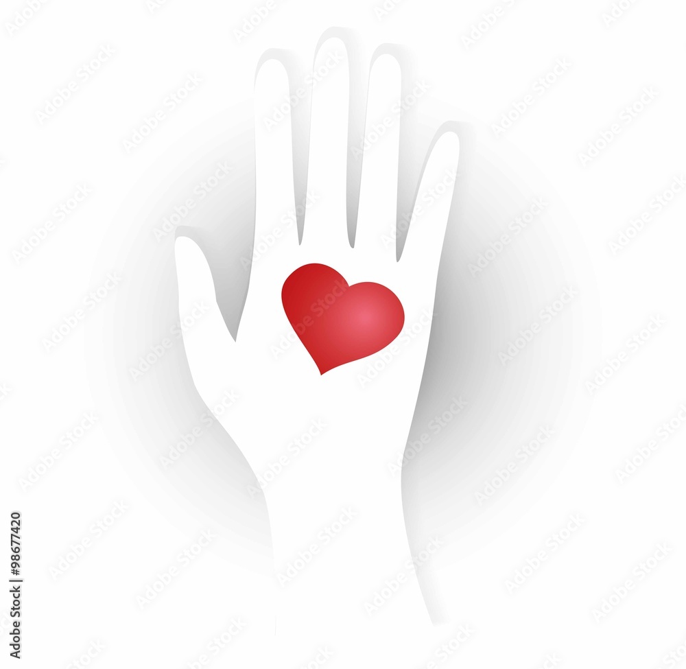 illustration of heart in the palm. Man extends his hand with heart symbol - declaration of love. illustration of heart in the palm. Man extends his hand with heart symbol - declaration of love.