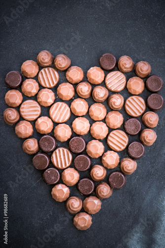 Heart Shape Made with Various Types of Chocolate Truffles