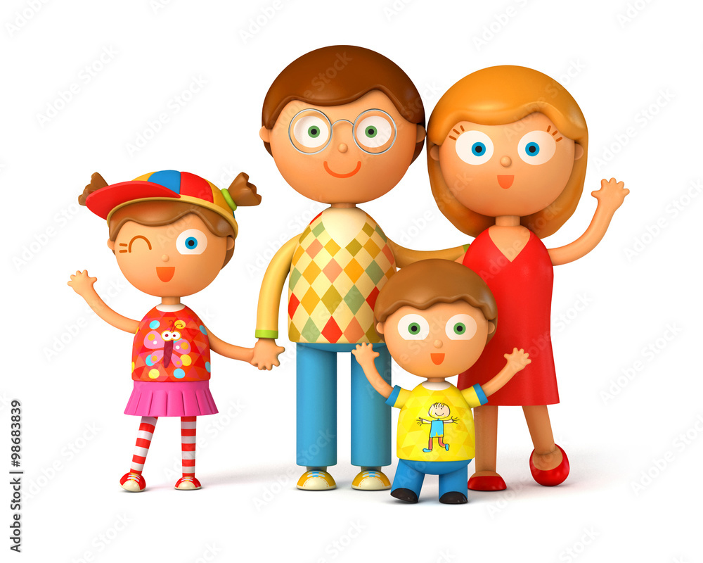 Happy family, posing together. Isolated on white background. 3d render Happy family, posing together. Isolated on white background. 3d render