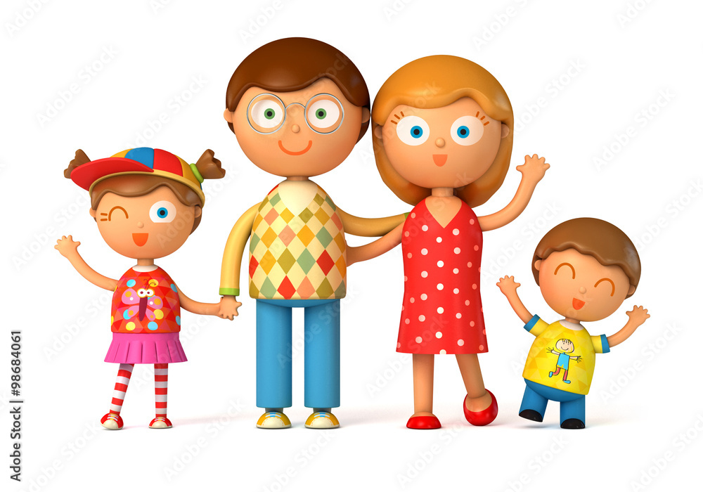 Happy family, posing together. Isolated on white background. 3d render Happy family, posing together. Isolated on white background. 3d render