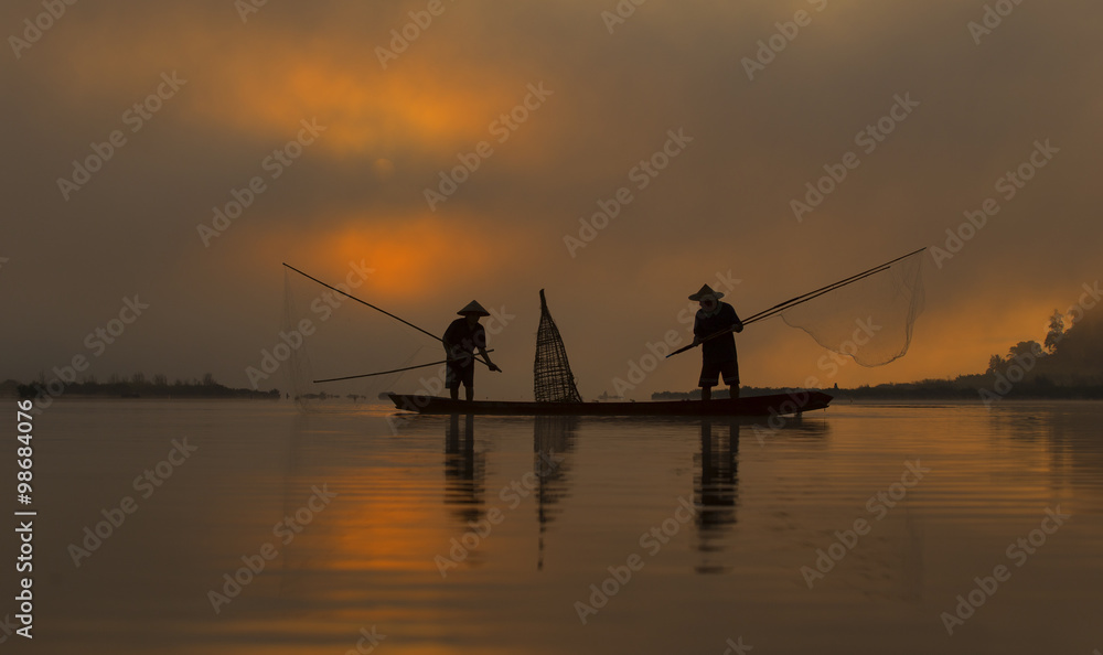 silhouette fisherman
