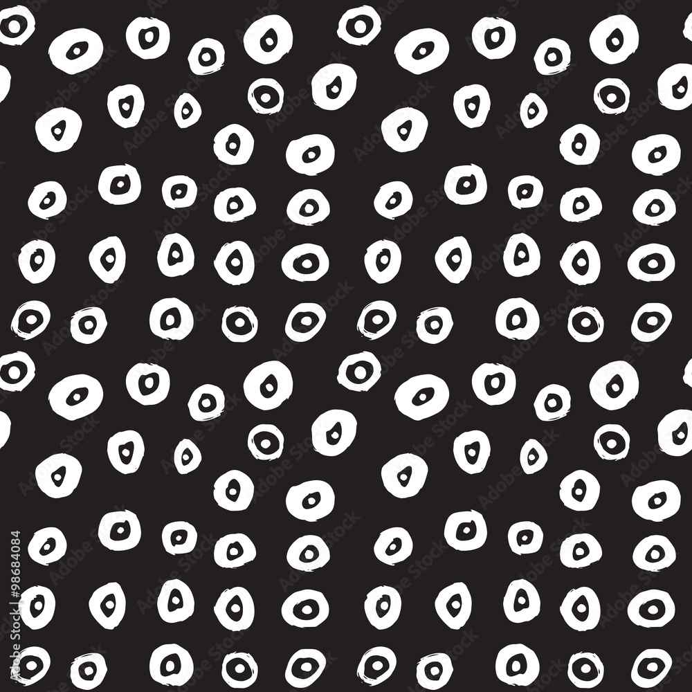 Hand drawn black brush circles and dots seamless pattern, vector illustration