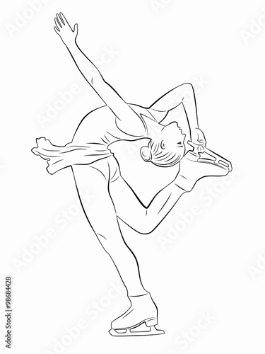 silhouette woman figure skater, vector illustration