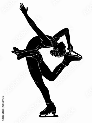 silhouette woman figure skater, vector illustration