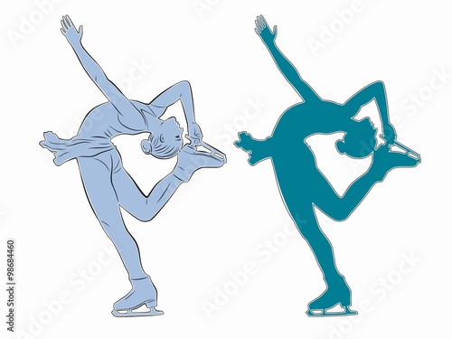 silhouette woman figure skater, vector illustration