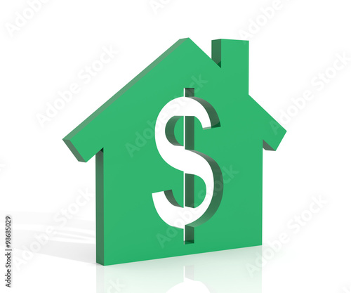 3d illustration of house and dollar symbol over white background