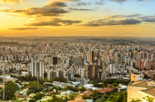 Panoramic view of golden  sunset in city  Belo Horizonte , Brazil . photo