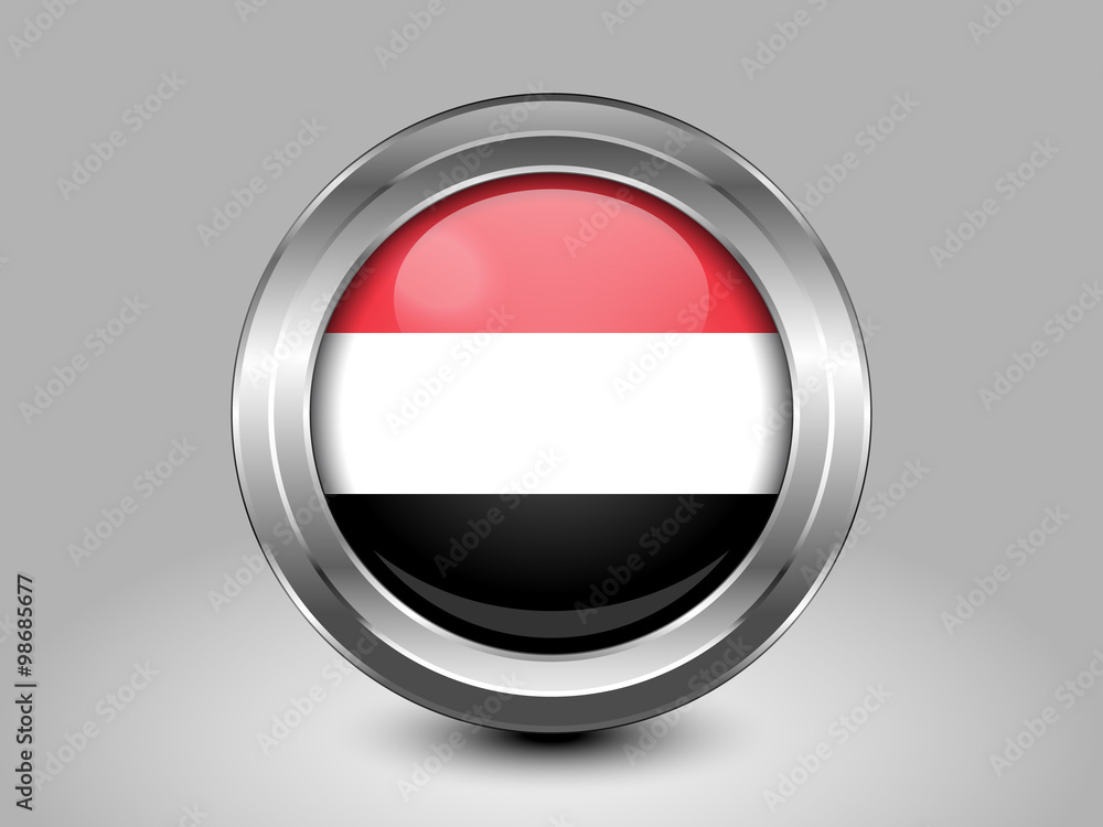 Flag of Yemen. Metal Round Icon Flag of Yemen. Metal Round Icon