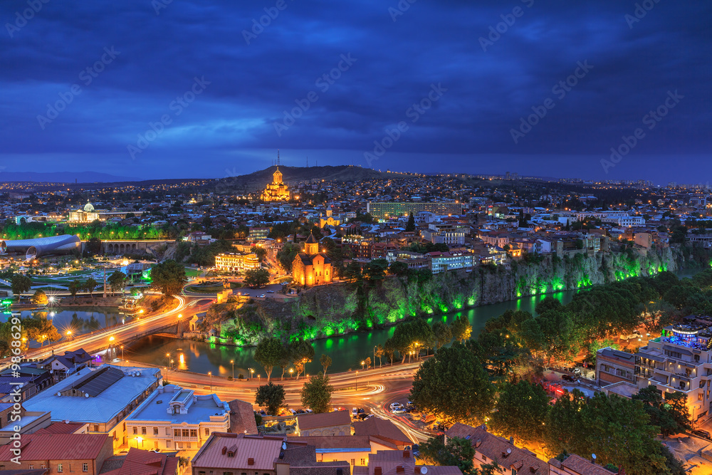 Evening view of Tbilisi from Narikala Fortress, Georgian country
