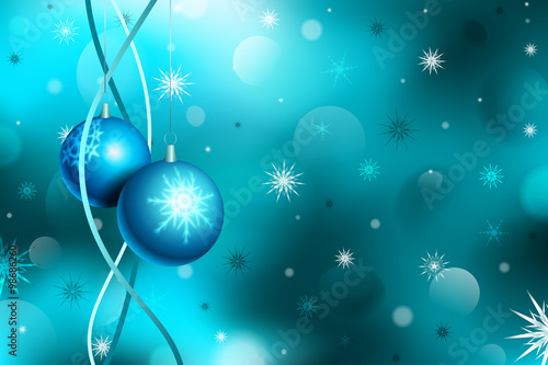 Merry Christmas, New Year postcard, Christmas balls and snow