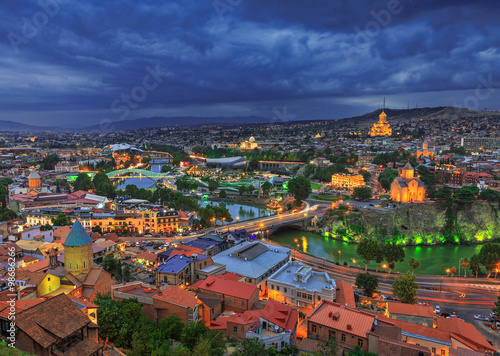 Evening view of Tbilisi from Narikala Fortress, Georgia country
