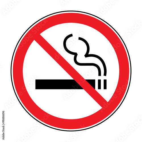 No smoking sign. A sign showing no smoking is allowed. Red round no smoking sign. Smoking prohibited symbol isolated on white background. Stock Vector Illustration