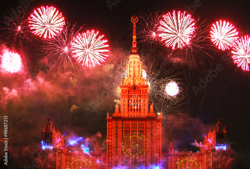 Fireworks near Lomonosov University in Moscow