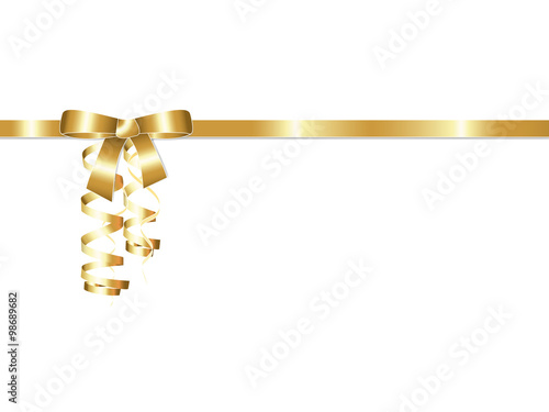 Elegant golden gift ribbon bow with streamers
