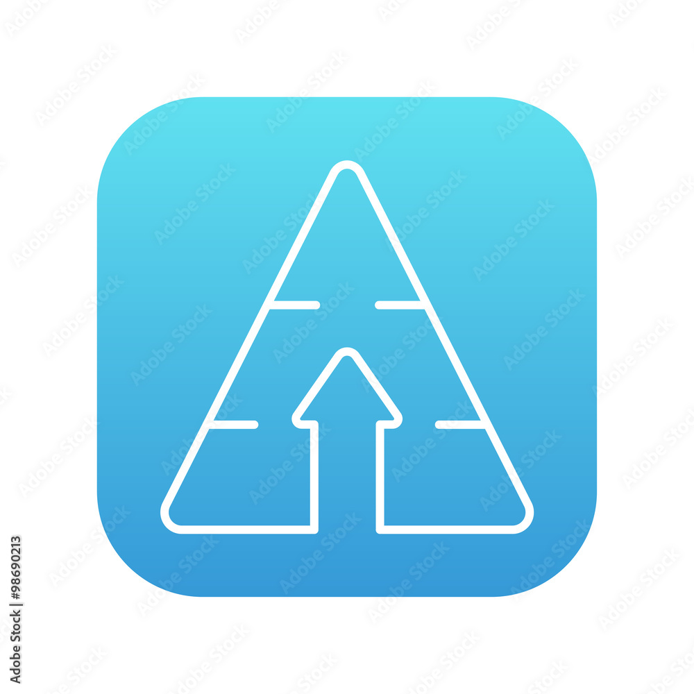 Pyramid with arrow up line icon.