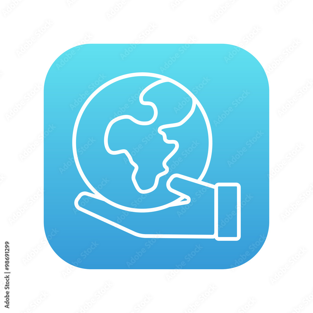 Hand holding the Earth line icon. Hand holding the Earth line icon.