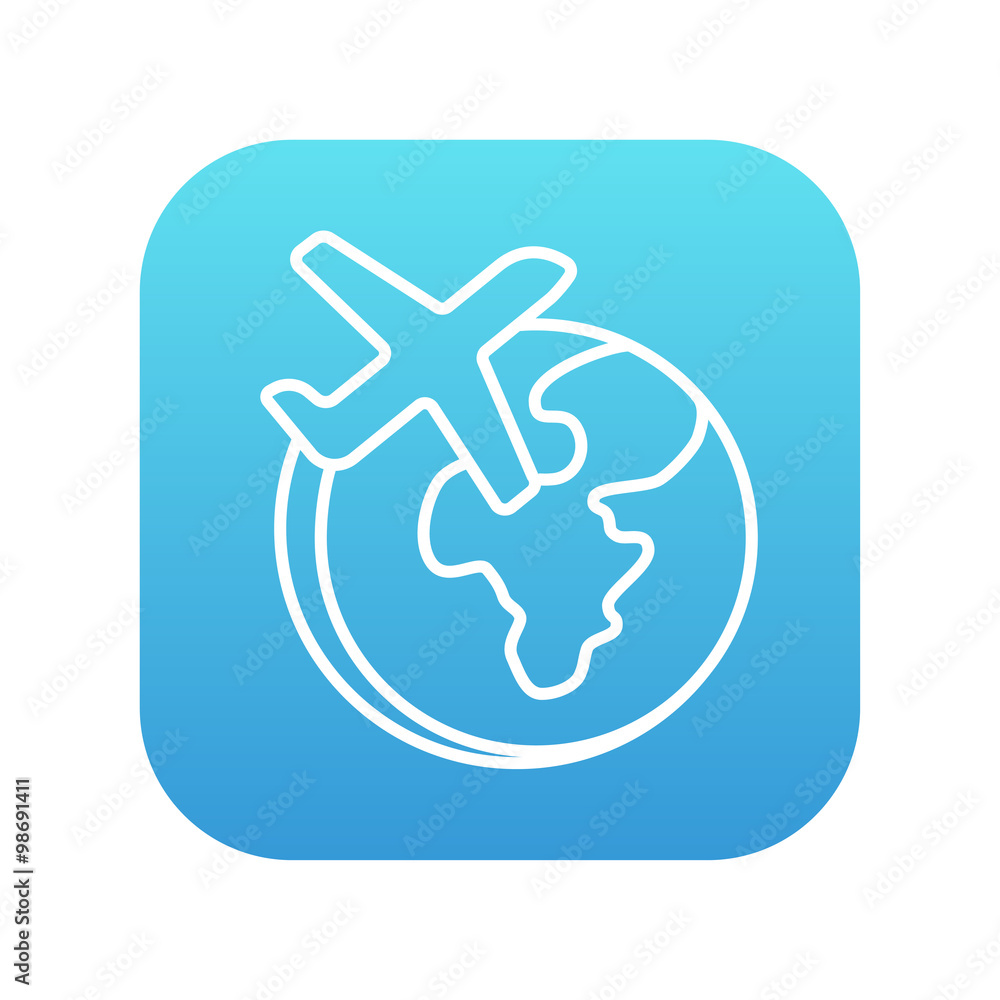 Airplane flying around the world line icon. Airplane flying around the world line icon.