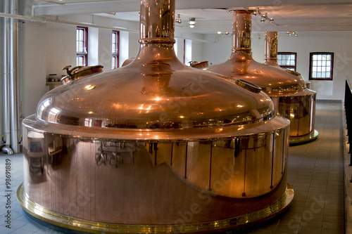 Bilde på lerret Copper distillery tanks in old brewery.