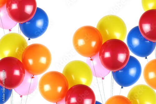 Colorful party balloons on white background
