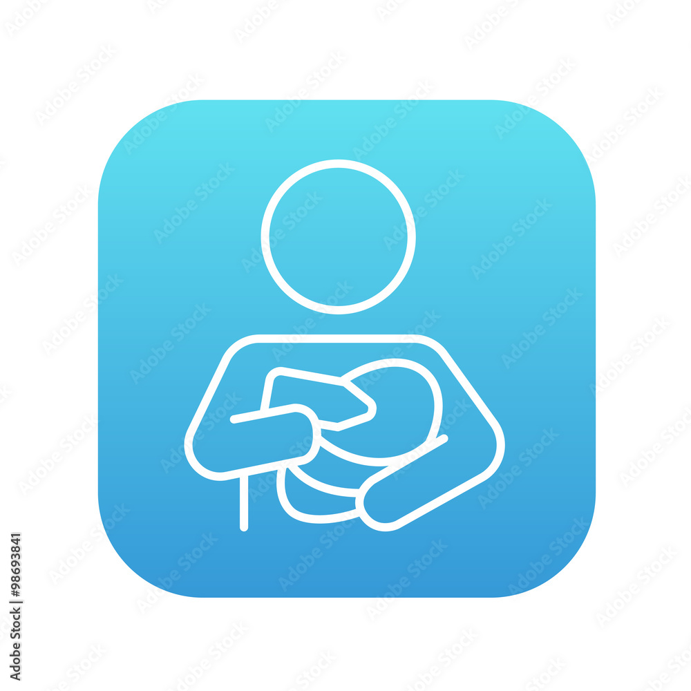 Woman nursing baby line icon.