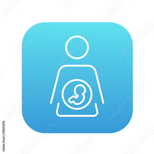 Baby fetus in mother womb line icon.