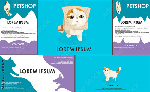 cats. stylized pets set. Form style. Useful for petshop, store, webstore. Vector contains banner, business card and two booklets. soft colors