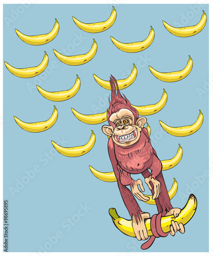 The symbol of year - a monkey with bananas, hurries to you.