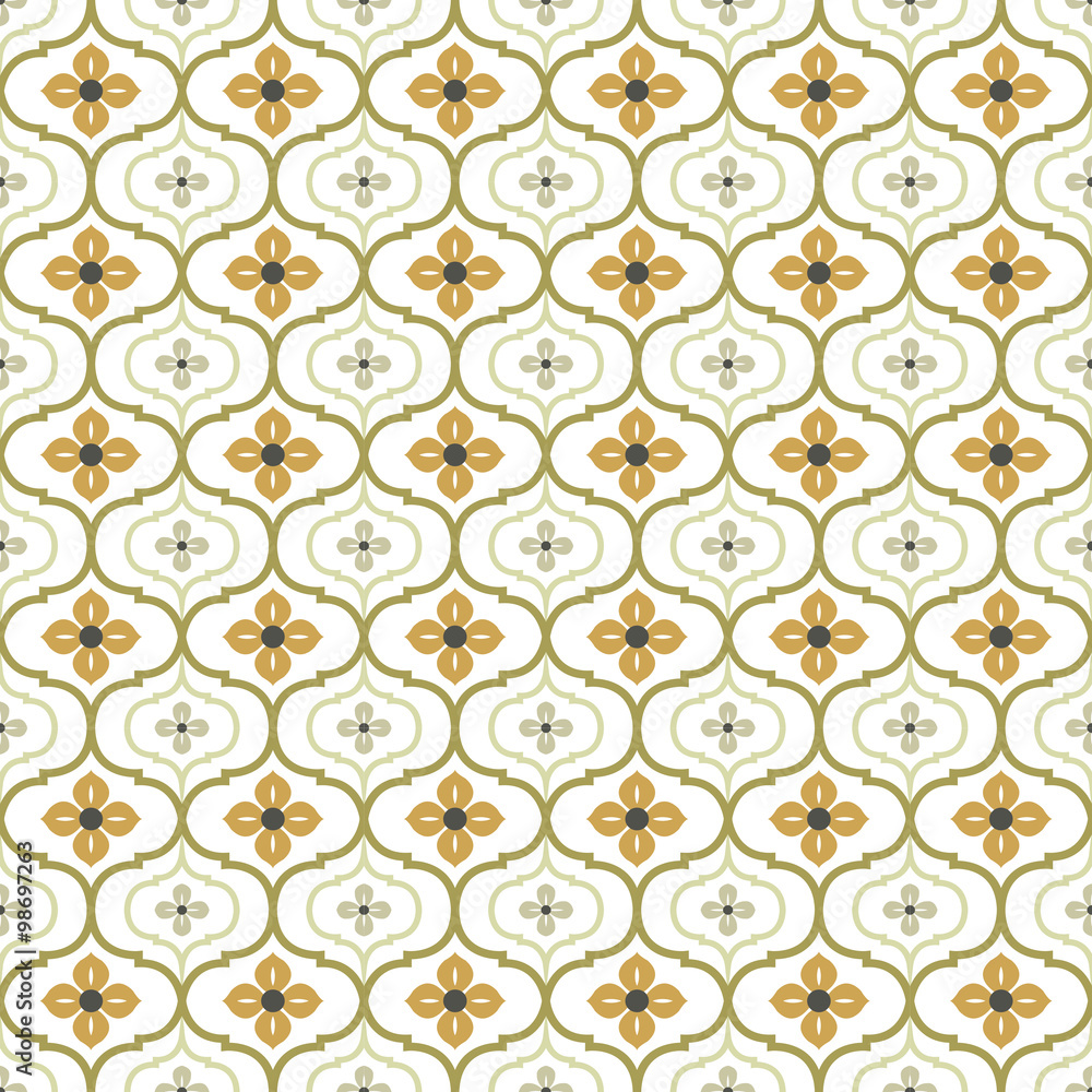 Seamless background image of vintage round curve flower kaleidoscope pattern.
