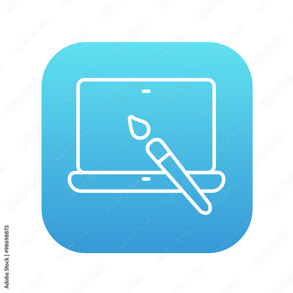 Laptop and brush line icon. Laptop and brush line icon.