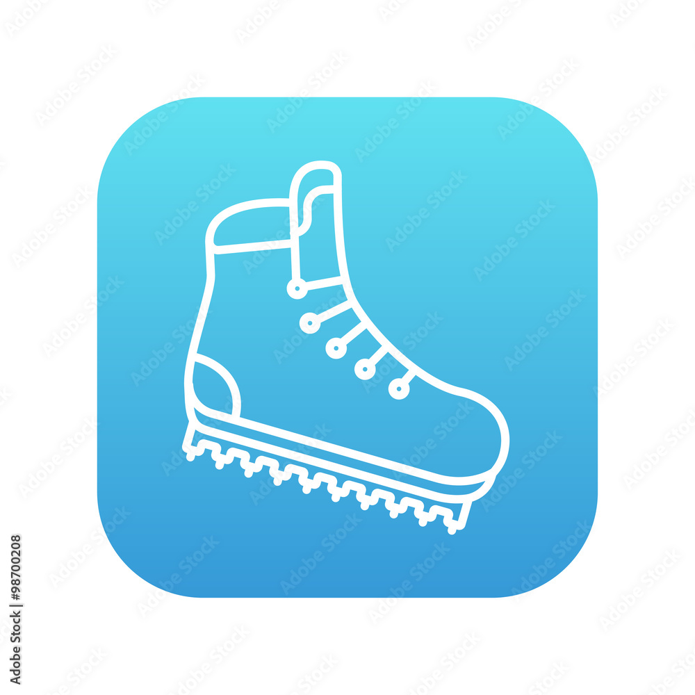 Hiking boot with crampons line icon. Hiking boot with crampons line icon.
