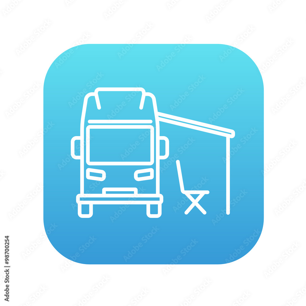Motorhome with tent line icon. Motorhome with tent line icon.